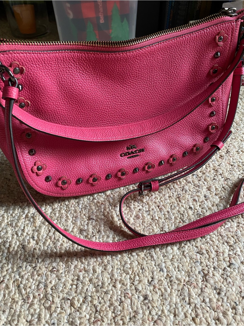 Coach Pink Leather Flower-Stud Crossbody Bag - Picture 5 of 14